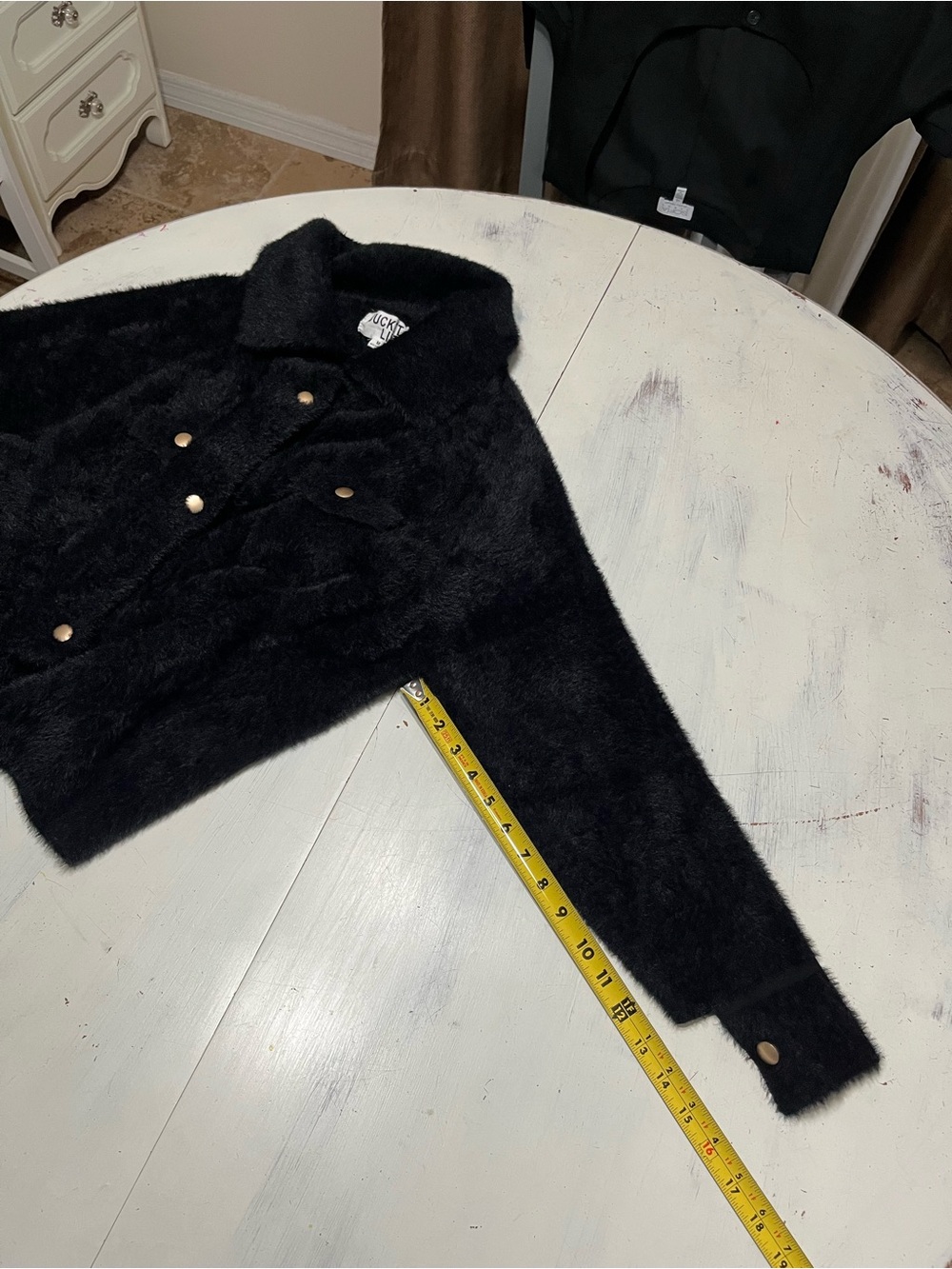 Bucket List Black Fuzzy Plush Soft Snap Front Coat Jacket Sz M - Picture 10 of 11